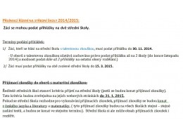 Přihlášky na střední školy - Přijímací zkoušky 2014/2015